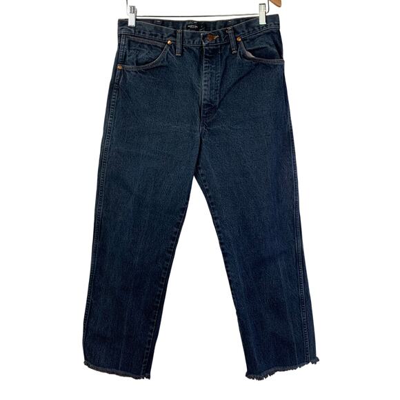 WRANGLER X NASTY GAL‎ Jeans 33 X 26 Cotton Denim Cropped Raw Hem Straight Leg - Picture 1 of 12